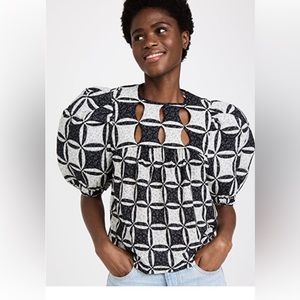 SEA New York Catalina QUILTED puff sleeve cut out floral blouse size XS NWT